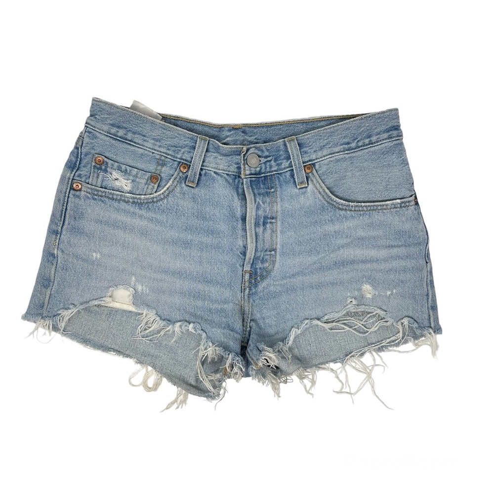 Levis 501 Distressed Cut Off Shorts Size 27 Button Fly Light Wash Denim Large E